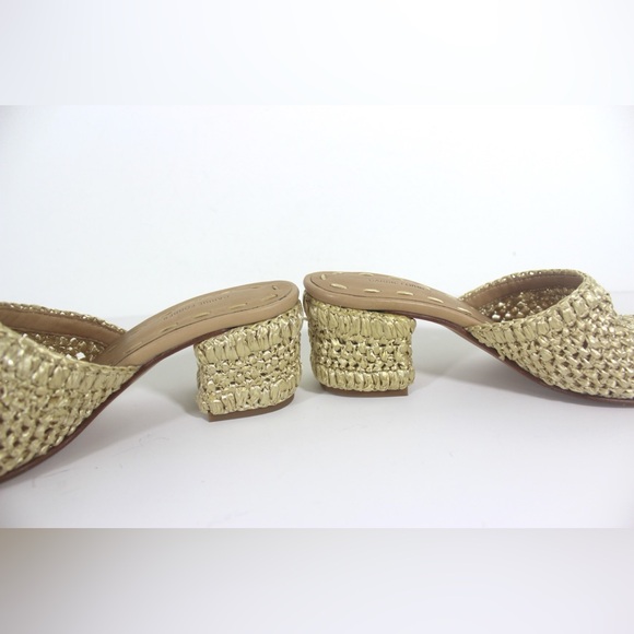 Like New Raffia Slide Sandals with Covered Block Heel Neutral Summer Morrocan - Picture 8 of 11